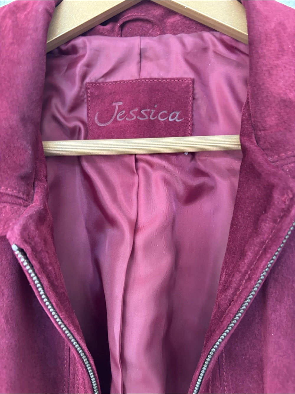 Women's Burgundy Suede Zip-Front Jacket - Picture 6 of 8
